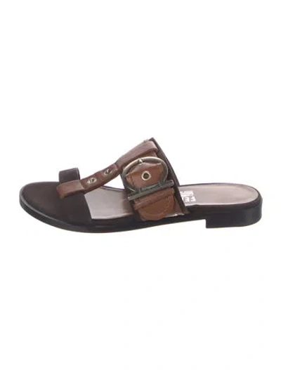 Pre-owned Ferragamo Gancini Logo Leather Slides In Brown