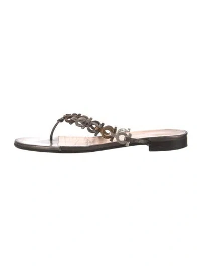 Pre-owned Ferragamo Gancini Logo Leather Slides In Gray