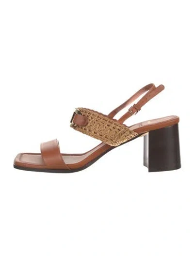 Pre-owned Ferragamo Gancini Logo Leather Slingback Sandals In Brown