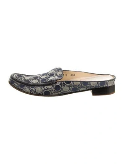 Pre-owned Ferragamo Gancini Logo Leather Trim Embellishment Mules In Blue