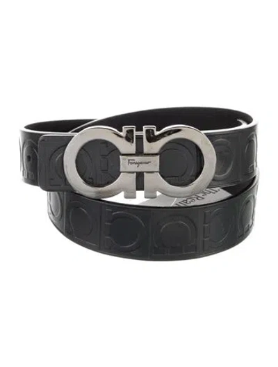 Pre-owned Ferragamo Gancini Logo Leather Waist Belt In Black