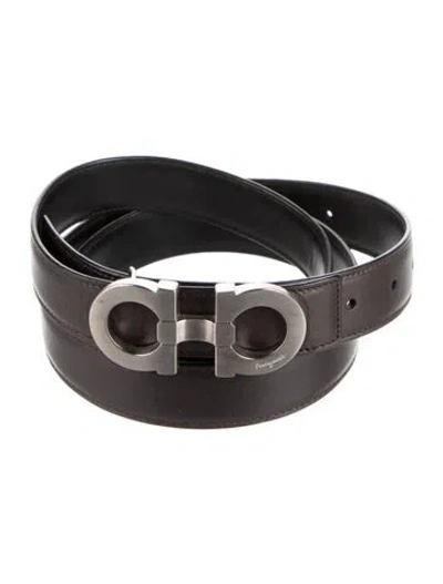 Pre-owned Ferragamo Gancini Logo Leather Waist Belt In Black