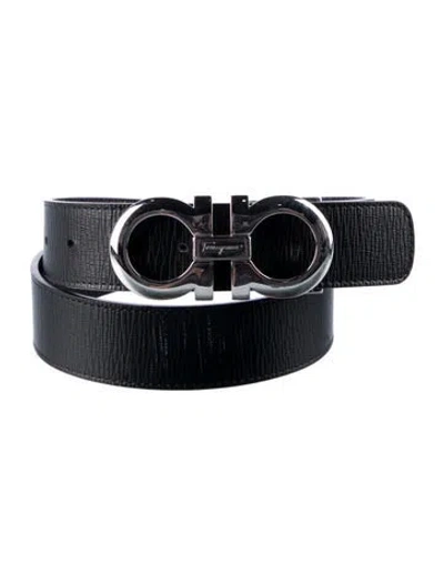 Pre-owned Ferragamo Gancini Logo Leather Waist Belt In Black