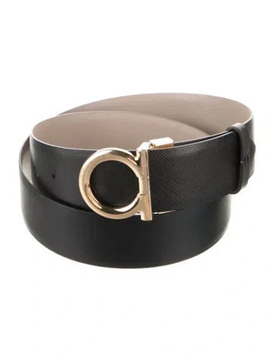 Pre-owned Ferragamo Gancini Logo Leather Waist Belt In Black