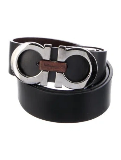 Pre-owned Ferragamo Gancini Logo Leather Waist Belt In Black