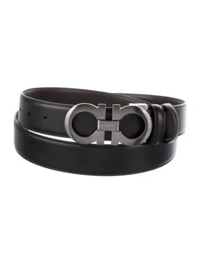 Pre-owned Ferragamo Gancini Logo Leather Waist Belt In Black