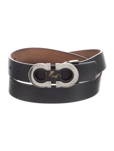 Pre-owned Ferragamo Gancini Logo Leather Waist Belt In Black