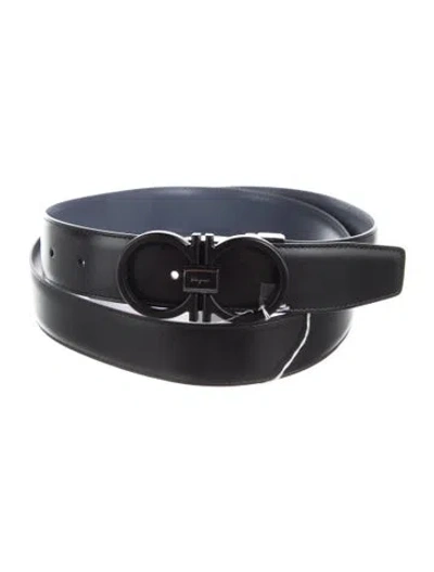 Pre-owned Ferragamo Gancini Logo Leather Waist Belt In Black