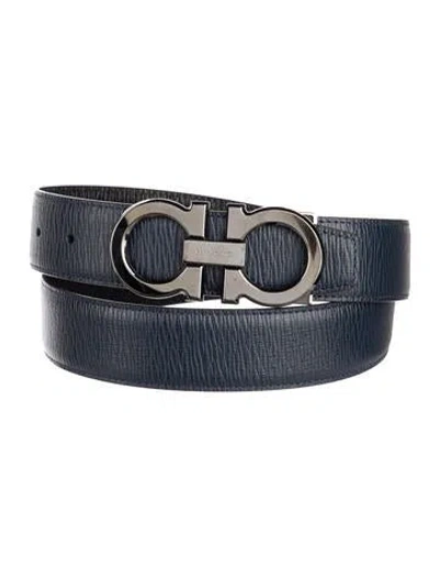 Pre-owned Ferragamo Gancini Logo Leather Waist Belt In Blue