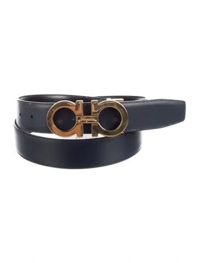 Pre-owned Ferragamo Gancini Logo Leather Waist Belt In Blue