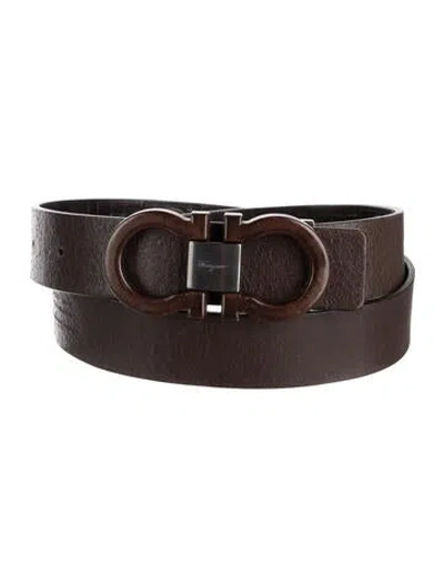 Pre-owned Ferragamo Gancini Logo Leather Waist Belt In Brown