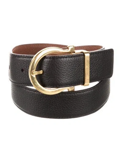 Pre-owned Ferragamo Gancini Logo Leather Waist Belt W/ Tags In Black