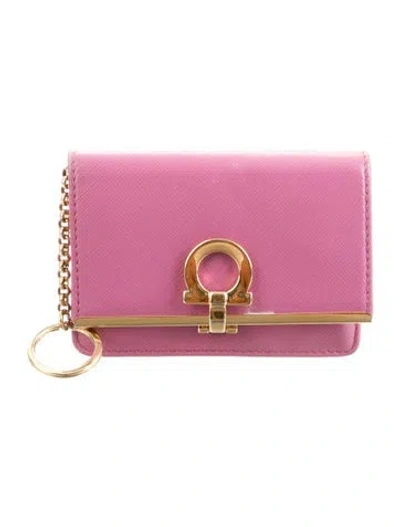 Pre-owned Ferragamo Gancini Logo Leather Wallet In Pink