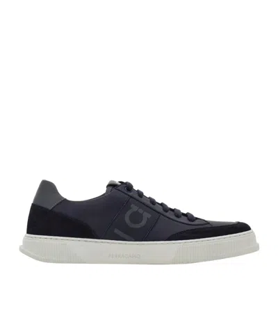 Ferragamo Gancini Logo Low-top Sneakers In Blue