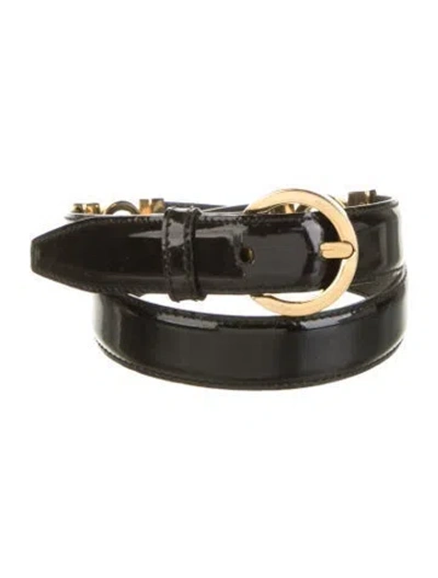 Pre-owned Ferragamo Gancini Logo Patent Leather Belt In Black