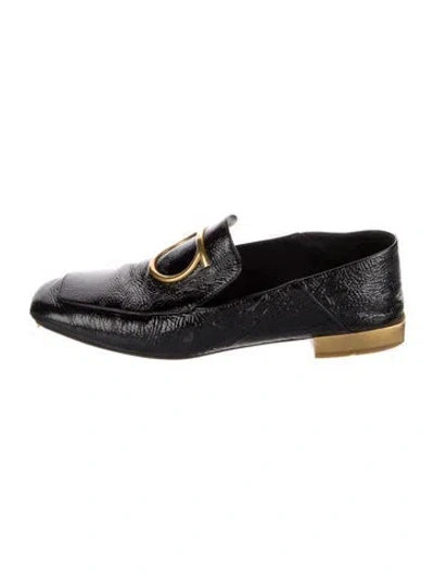 Pre-owned Ferragamo Gancini Logo Patent Leather Loafers In Black