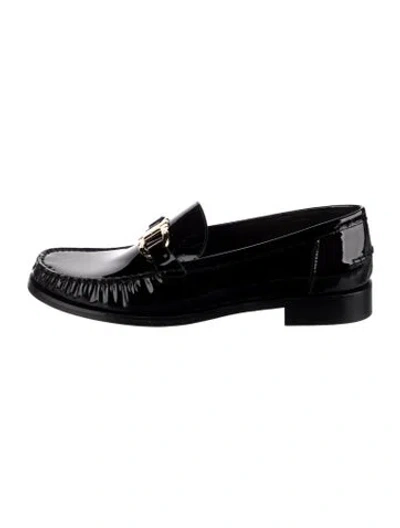 Pre-owned Ferragamo Gancini Logo Patent Leather Loafers In Black
