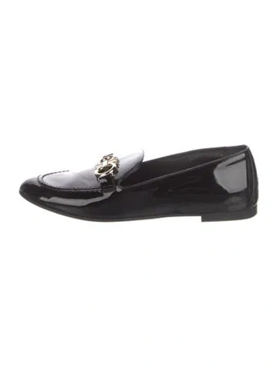 Pre-owned Ferragamo Gancini Logo Patent Leather Loafers In Black