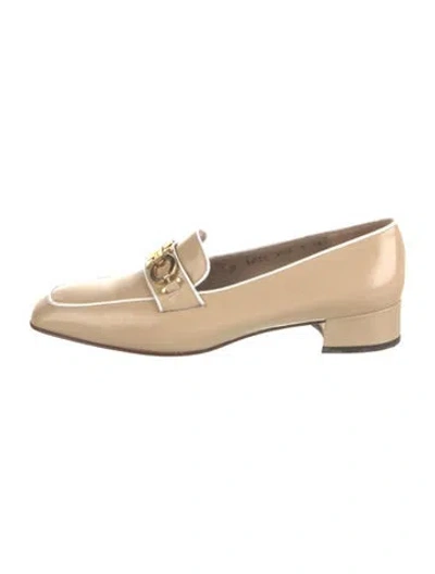 Pre-owned Ferragamo Gancini Logo Patent Leather Loafers In Neutral