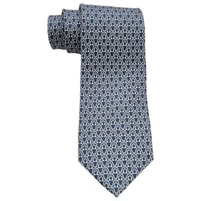 Ferragamo Gancini Logo Print Silk Tie In Blue