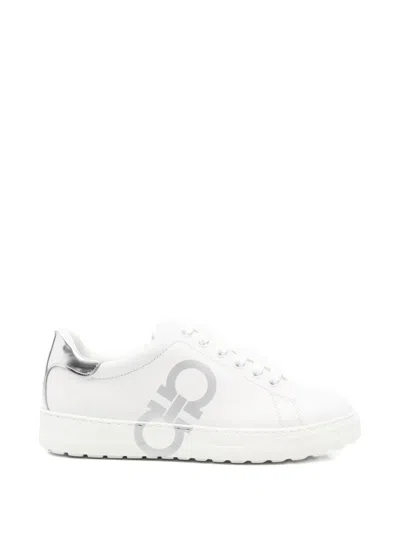 Pre-owned Ferragamo Gancini Logo-print Sneakers In White
