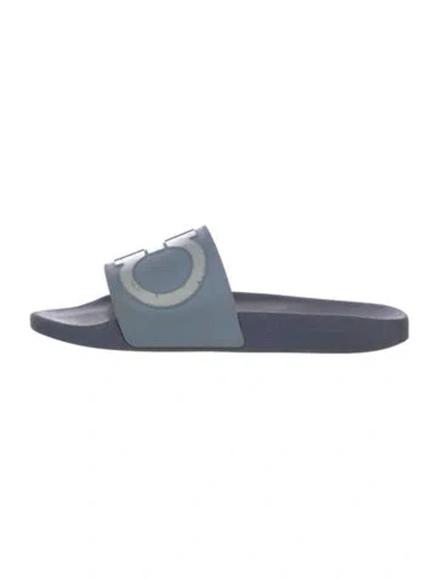 Pre-owned Ferragamo Gancini Logo Rubber Slides In Blue