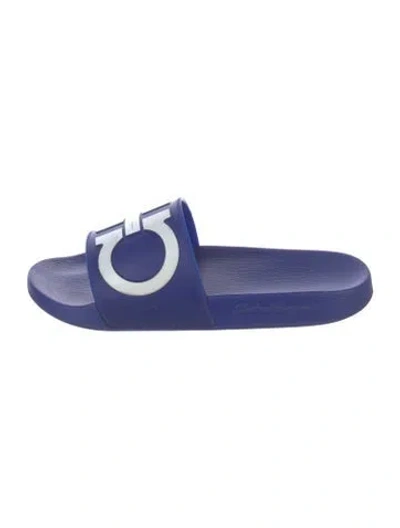 Pre-owned Ferragamo Gancini Logo Rubber Slides In Blue
