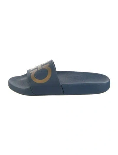 Pre-owned Ferragamo Gancini Logo Rubber Slides In Blue