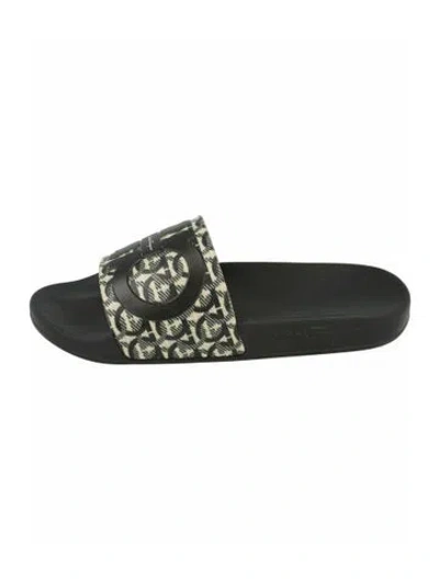 Pre-owned Ferragamo Gancini Logo Rubber Slides W/ Tags In Black