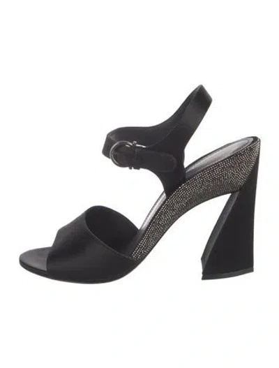 Pre-owned Ferragamo Gancini Logo Satin Sandals In Black