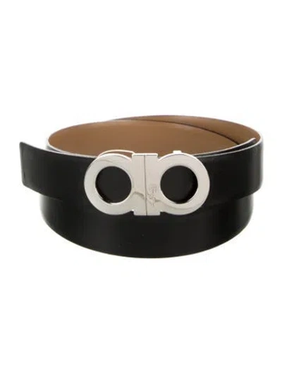 Pre-owned Ferragamo Gancini Logo Skinny Belt In Black