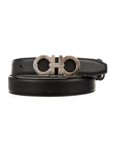 Pre-owned Ferragamo Gancini Logo Skinny Belt In Black