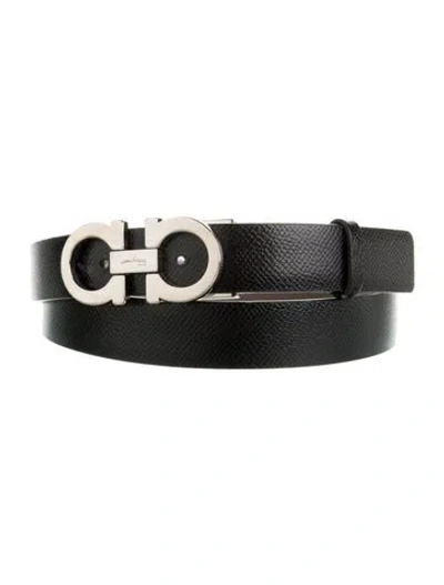 Pre-owned Ferragamo Gancini Logo Skinny Belt In Black