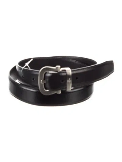 Pre-owned Ferragamo Gancini Logo Skinny Belt In Black