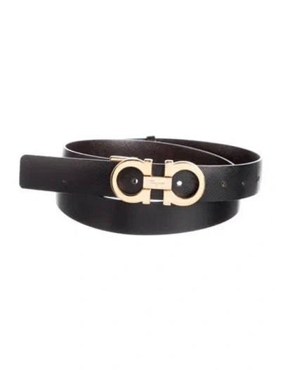 Pre-owned Ferragamo Gancini Logo Skinny Belt In Black