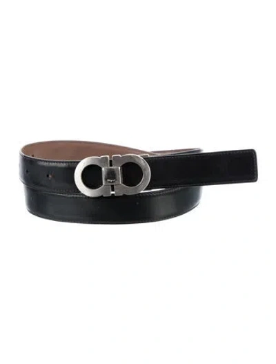 Pre-owned Ferragamo Gancini Logo Skinny Belt In Black