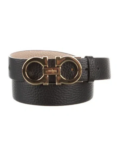 Pre-owned Ferragamo Gancini Logo Skinny Belt In Black