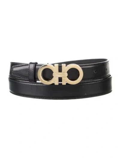 Pre-owned Ferragamo Gancini Logo Skinny Belt In Black