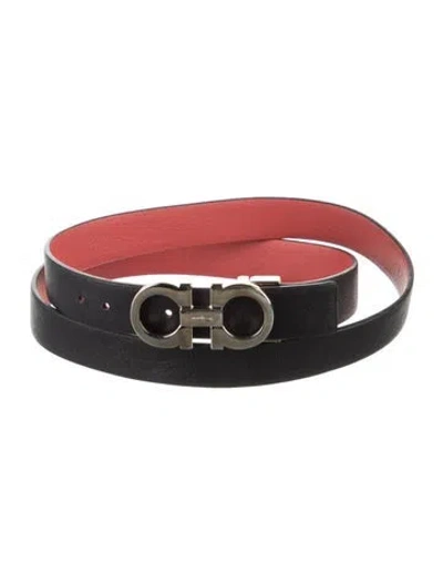 Pre-owned Ferragamo Gancini Logo Skinny Belt In Black