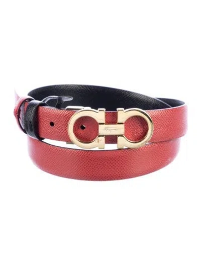Pre-owned Ferragamo Gancini Logo Skinny Belt In Black/red