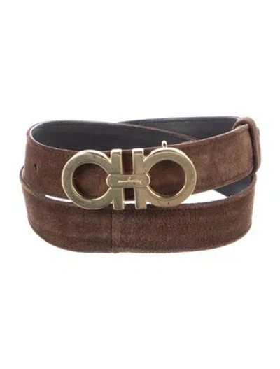 Pre-owned Ferragamo Gancini Logo Skinny Belt In Brown