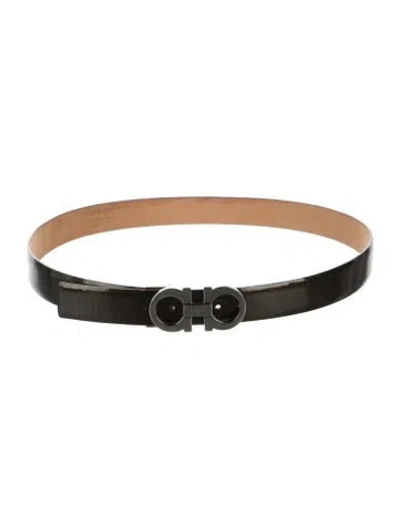Pre-owned Ferragamo Gancini Logo Skinny Belt In Green/metallic