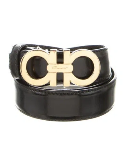 Pre-owned Ferragamo Gancini Logo Skinny Belt Kit In Black
