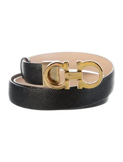 Pre-owned Ferragamo Gancini Logo Skinny Belt Kit In Black