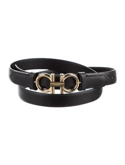 Pre-owned Ferragamo Gancini Logo Skinny Belt Kit In Black/gold