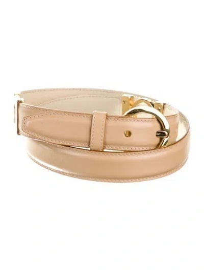 Pre-owned Ferragamo Gancini Logo Skinny Belt In Neutral