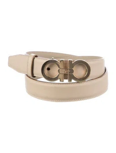 Pre-owned Ferragamo Gancini Logo Skinny Belt In Neutrals