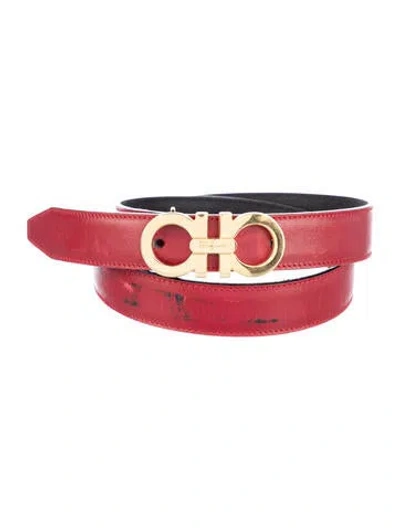 Pre-owned Ferragamo Gancini Logo Skinny Belt In Red