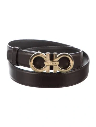 Pre-owned Ferragamo Gancini Logo Skinny Waist Belt In Black