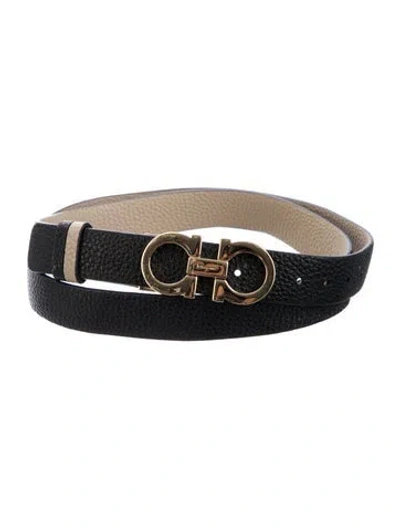 Pre-owned Ferragamo Gancini Logo Skinny Waist Belt In Black